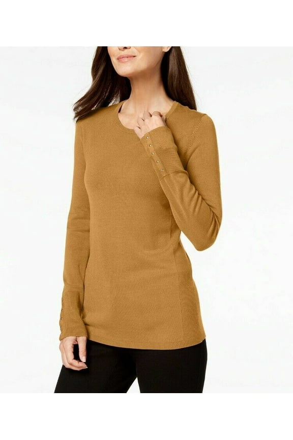 Women's Studded Cuff Pullover Sweater Top Golden Spruce Size XL