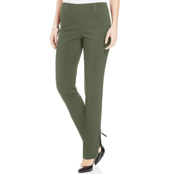 JM Collection Women's Studded Pull On Tummy Control Pants Regular And Short Lengths Green Size Small