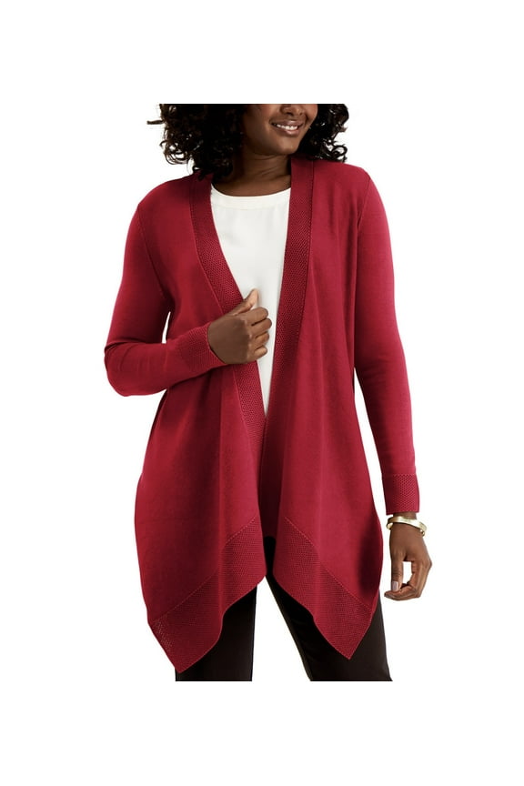 Women's Textured Hem Cascade-Front Cardigan Real Red Size S