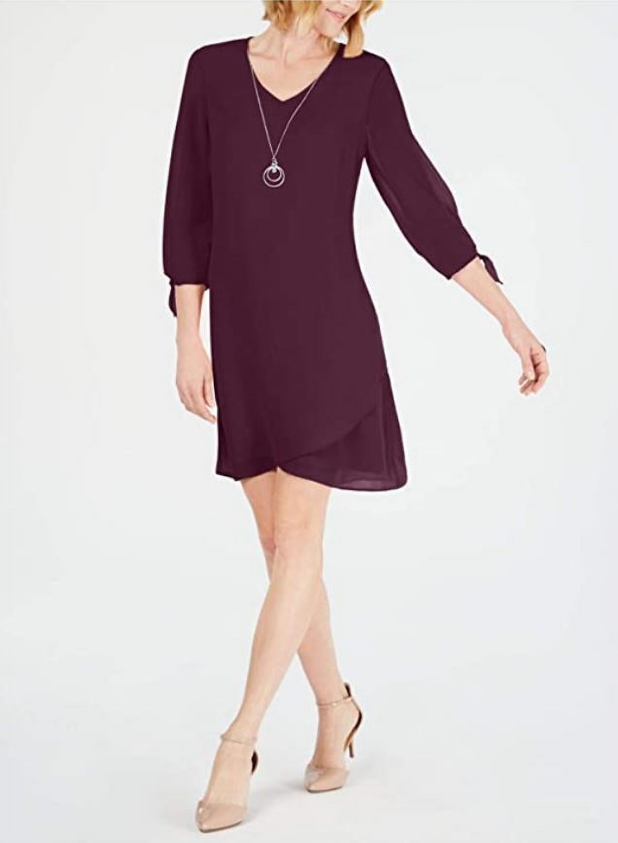 JM Collection Women's Tie-Sleeve Necklace V Neck Short Shift Dress, Burgundy,  XS - Walmart.com