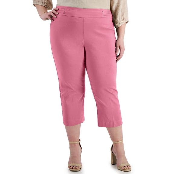 JM Collection Women's Tummy Control Pull-On Capri Pants Pink Gemstone Plus Size (Pink Gemstone, 0X)