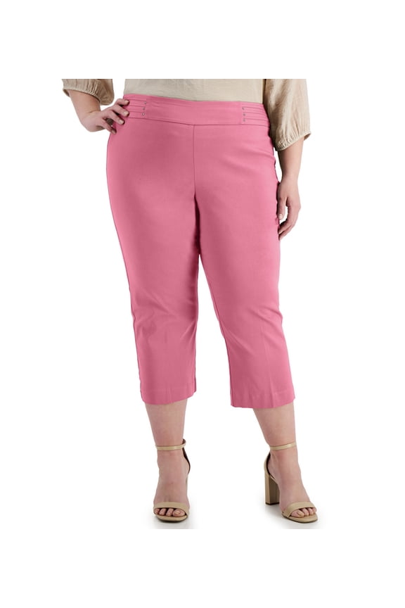 Women's Tummy Control Pull-On Capri Pants Pink Gemstone Plus Size (Pink Gemstone, 0X)