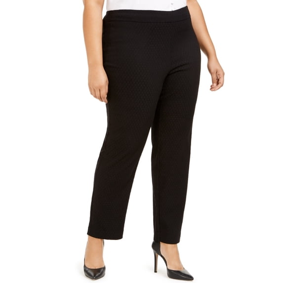 JM Collection Women's Tummy Control Straight Leg Pull On Pants Black Size 22W