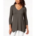 thumbnail image 1 of JM Collection Women's V Neck Handkerchief Hem Top Brown  Size Small, 1 of 3
