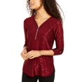 thumbnail image 1 of JM Collection Women's Zipper Trim Metallic Print Top  Red Size Small, 1 of 3