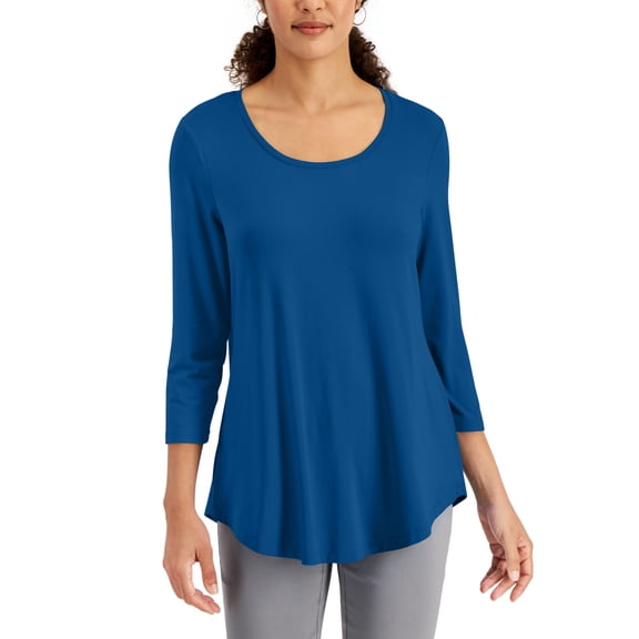 JM Collection Womens 3/4 Sleeve Top Blueisle XS