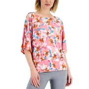 JM Collection Womens Abstract Print Cutout Sleeve Top Pink Gemstone Combo S