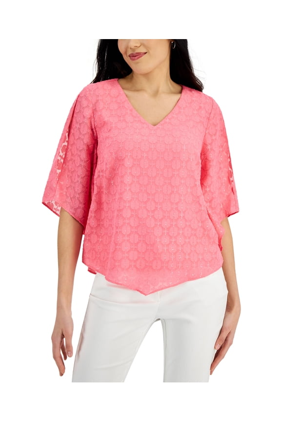 Womens Cold Shoulder Pointed Hem Top Pink Gemstone S