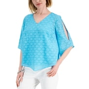 JM Collection Womens Cold Shoulder Pointed Hem Top Seafoam Blue M