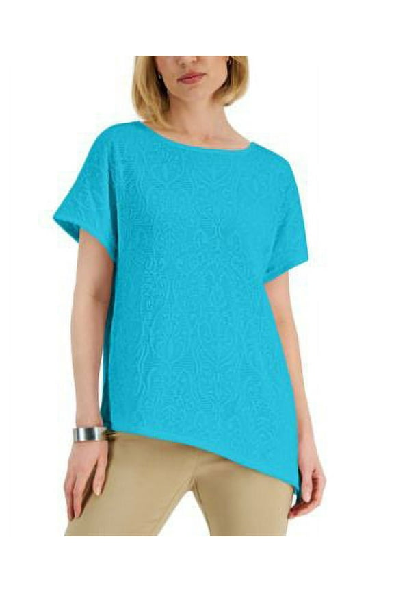Womens Crochet Asymmetrical Hem Top Seafoam Blue M