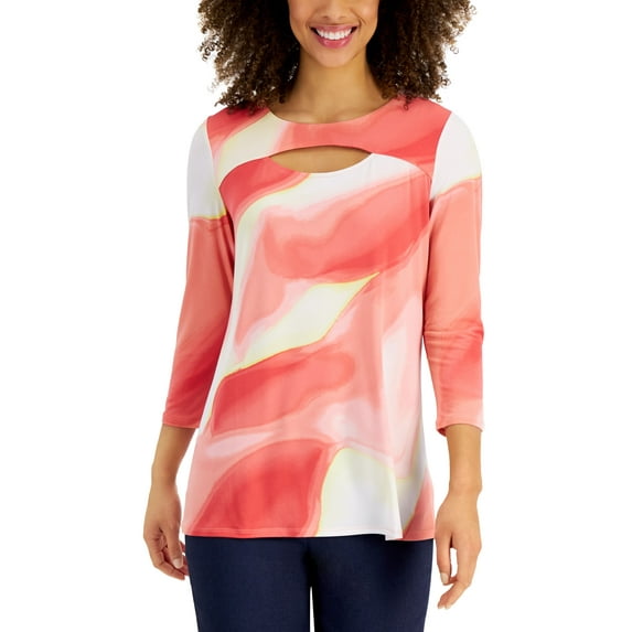 JM Collection Womens Cutout 3/4 Sleeve Top Starfish Combo M