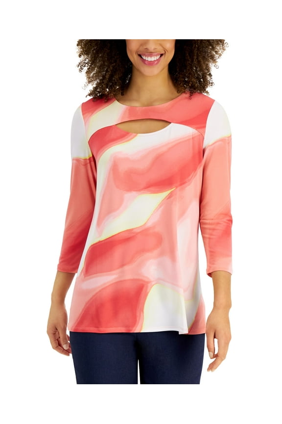 Womens Cutout 3/4 Sleeve Top Starfish Combo M