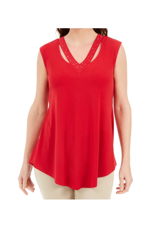 Womens Embellished Cutout Tank Top