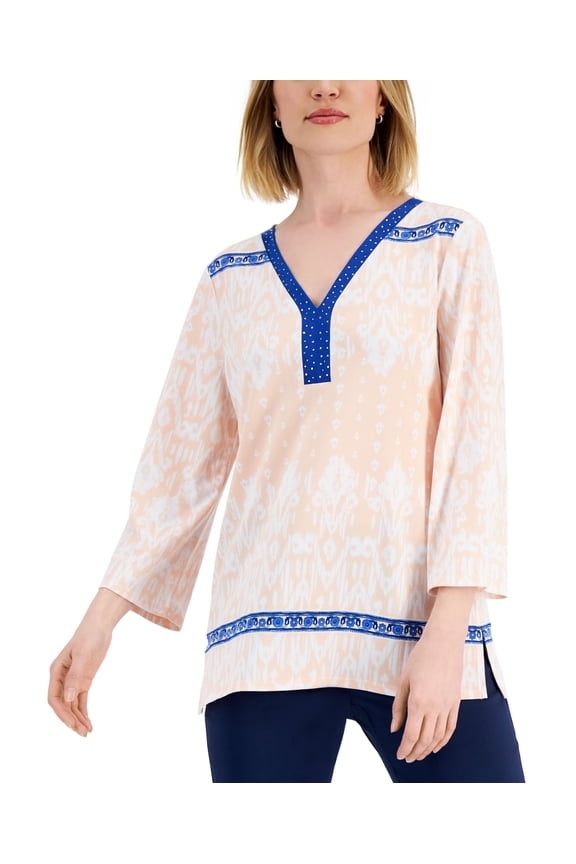 Womens Embellished Ikat Top Whip Peach Combo 2XL