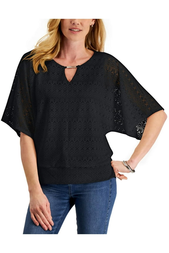 Womens Eyelet Crewneck Pullover Top