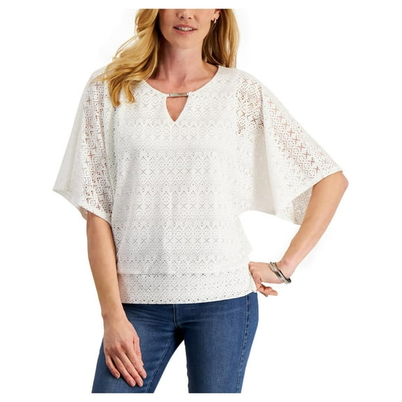 JM Collection Womens Eyelet Poncho Pullover Top