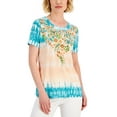 thumbnail image 1 of JM Collection Womens Floral Borders Jacquard Short Sleeve Top Tropical Waters Combo S, 1 of 1