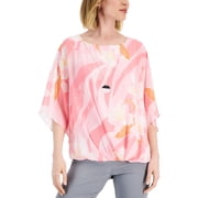 JM Collection Womens Floral Print Necklace Top Pink Gemstone Combo XL