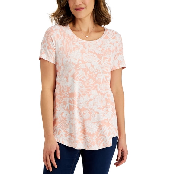 JM Collection Womens Floral Top Pink Combo M