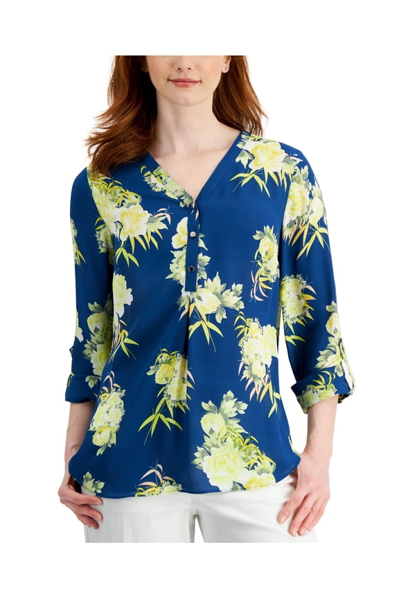 Womens Floral Utility Top Navy Peony Combo XL