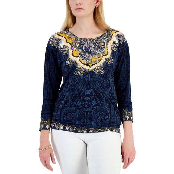 JM Collection Womens Intricate Adornment Top Intrepid Combo S