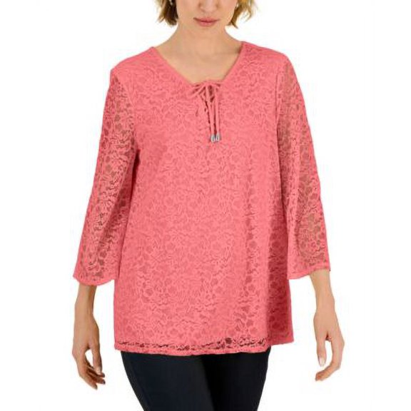 JM Collection Womens Lace Up Lace Top Starfish M