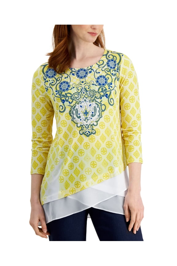 Womens Layered Look Top Primrose Yellow Combo L