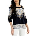 thumbnail image 1 of JM Collection Womens Manda Printed Cold Shoulder Top Intrepid Combo XL, 1 of 1
