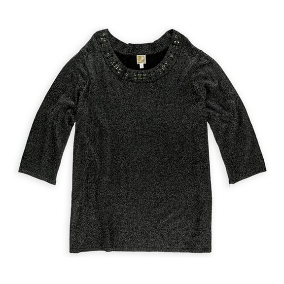 JM Collection Womens Metallic Pullover Sweater, Black, XXX-Large