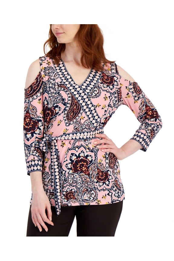 Womens Nancy Border Print Top Icy Berry Combo 2XL