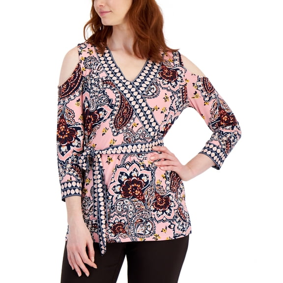 JM Collection Womens Nancy Border Print Top Icy Berry Combo 2XL