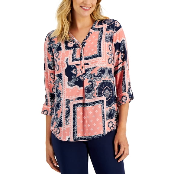 JM Collection Womens Paisley Patch Top Icy Berry Combo XL