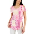 thumbnail image 1 of JM Collection Womens Patchwork Print Cold Shoulder Top Fuchsia Tulip Combo S, 1 of 1