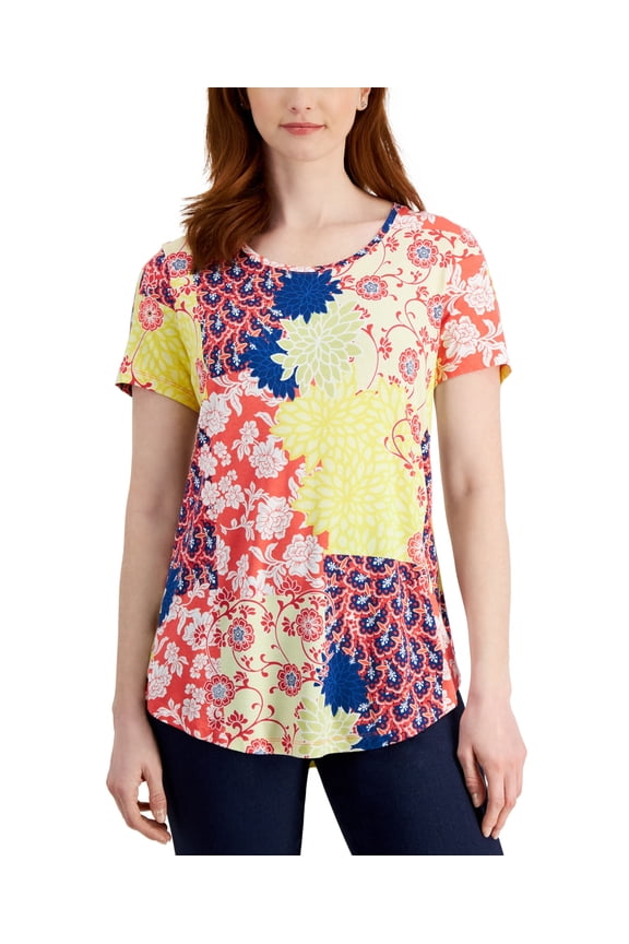 Womens Patchwork-Print Top Starfish Combo M