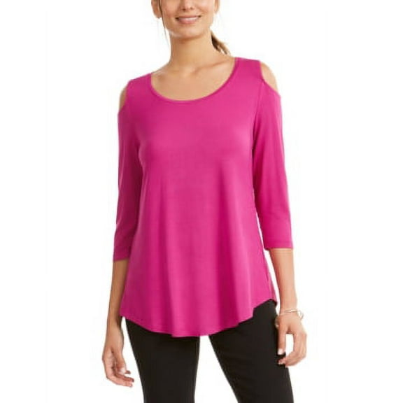 JM Collection Womens Petite Cold Shoulder Top,Pink Fancy,P/S