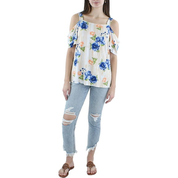 JM Collection Womens Petites Cold Shoulder Flora Pullover Top