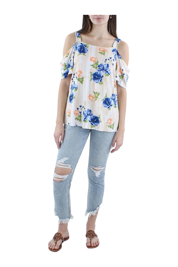 Womens Petites Cold Shoulder Flora Pullover Top