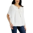 thumbnail image 1 of JM Collection Womens Petites Embellished Tie Neck Tunic Top, 1 of 1
