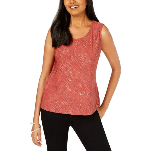JM Collection Womens Petites Metallic Scoop Neck Shell