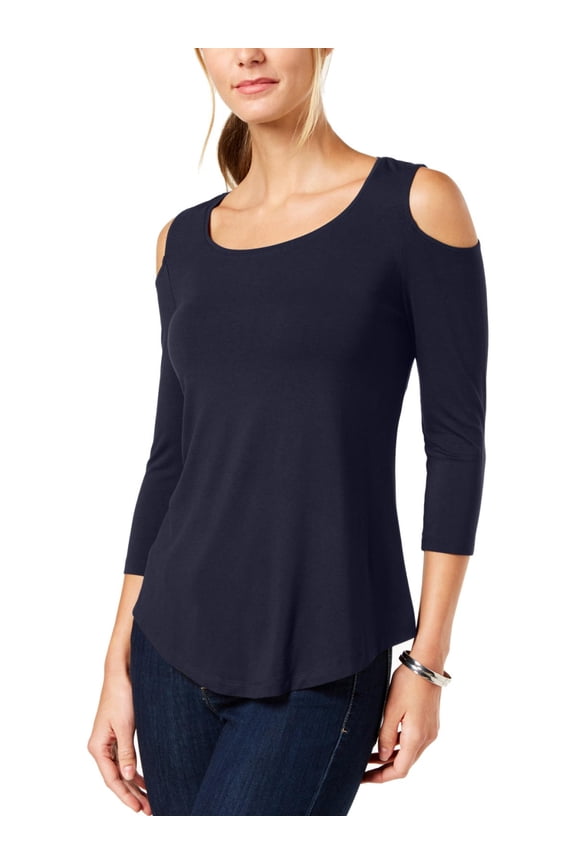 Womens Plus Cold Shoulder 3/4 Sleeve Pullover Top