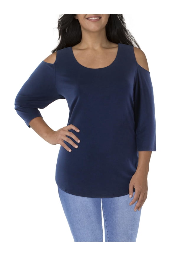 Womens Plus Cold Shoulder Round Neck Blouse