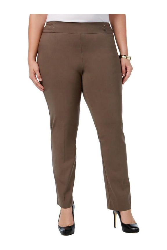 Womens Plus Embellished Tummy Control Straight Leg Pants