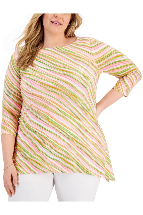 Womens Plus Embroidered Handkerchief Hem Pullover Top