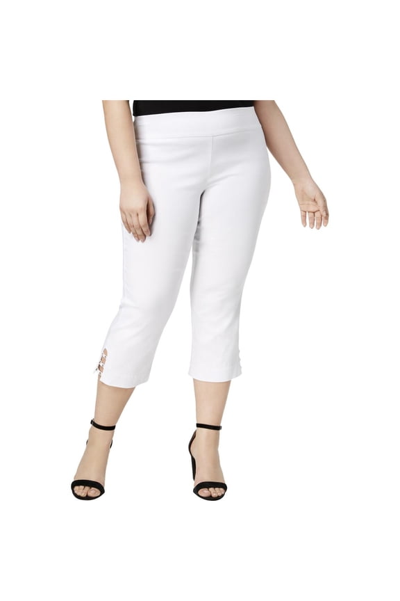 Womens Plus Lattice Hem Cropped Capri Pants