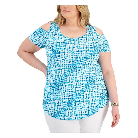 JM Collection Womens Plus Printed Boat Neck Pullover Top