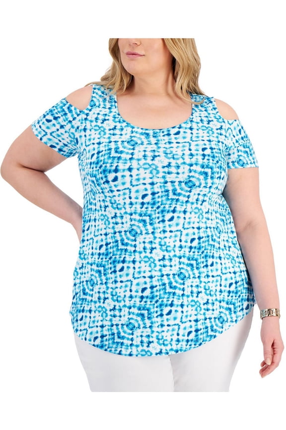 Womens Plus Printed Boat Neck Pullover Top
