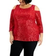 thumbnail image 1 of JM Collection Womens Plus Sequined Cold Shoulder Pullover Top, 1 of 1