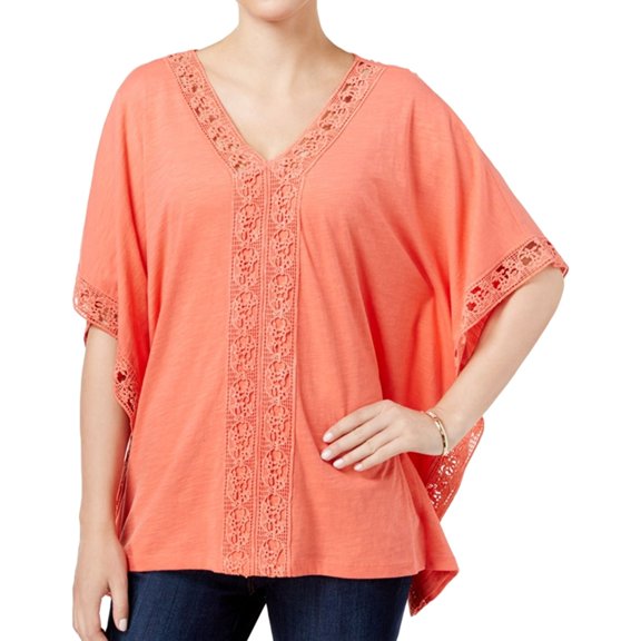 JM COLLECTION Womens Coral Embellished Dolman Sleeve V Neck Top  Size: S