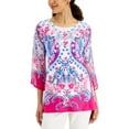 thumbnail image 1 of JM Collection Womens Printed 3/4 Sleeve Top Fuchsia Tulip M, 1 of 1