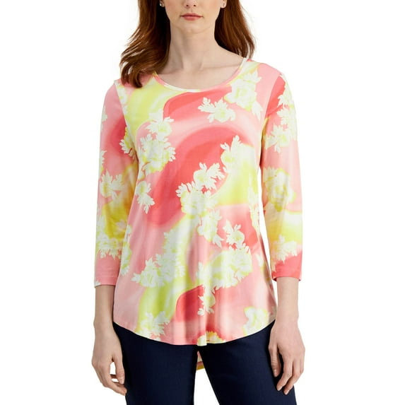 JM Collection Womens Printed 3/4-Sleeve Top Starfish Combo XL